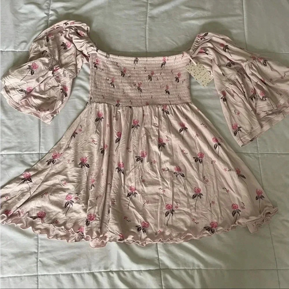 Free People pink floral off the shoulder tunic - Picture 3 of 9